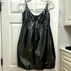 Carmen Marc Valvo silver black midi dress